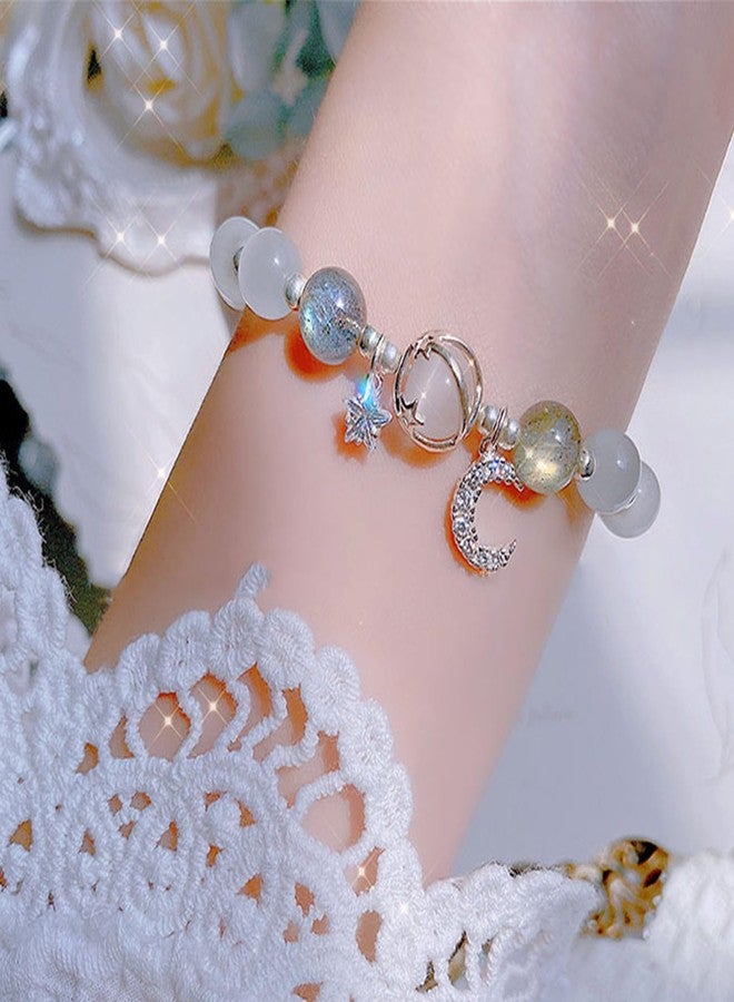 Aktully Crystal Healing Bracelets for Women Stars Moon Planet Bracelet Crystal Healing Beaded Bracelets Lucky Energy Chakra Beads Bracelet for Women (Grey) - Image 2